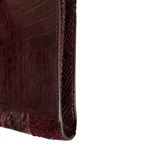 Stella McCartney Vegan Snakeskin Patchwork Clutch Pouch – Burgundy Statement Bag - Picture 8 of 16